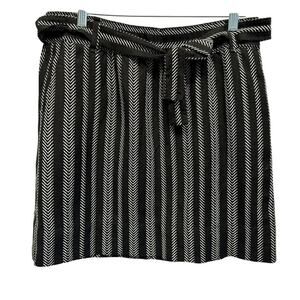 Ann Taylor LOFT Women Skirt Medium Belt Black White‎ Boho Pockets Linen Blend